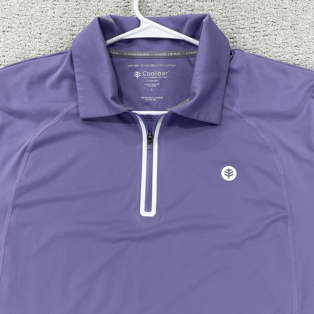 Coolibar Shirt Women L Drive Golf UPF 50+ Long Sleeve Purple Quarter Zip EUC